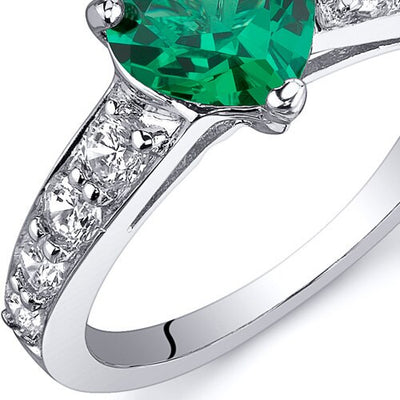 Emerald Ring Sterling Silver Heart Shape 1 Carats