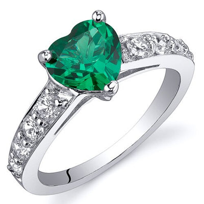 Emerald Ring Sterling Silver Heart Shape 1 Carats