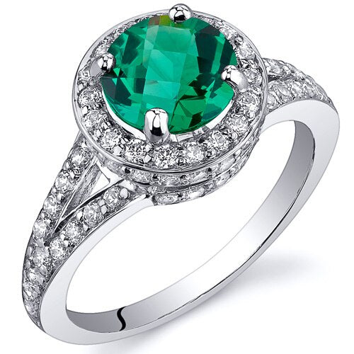 Emerald Ring Sterling Silver Round Shape 1.25 Carats