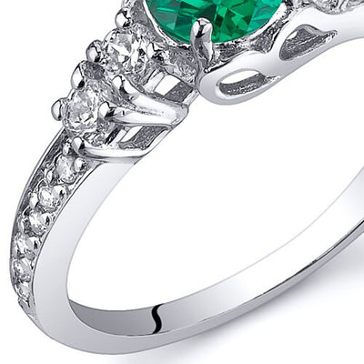 Emerald Ring Sterling Silver Round Shape 0.5 Carats