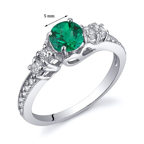 Emerald Ring Sterling Silver Round Shape 0.5 Carats