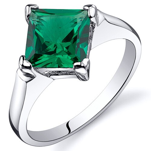 Emerald Ring Sterling Silver Princess Shape 1.5 Carats