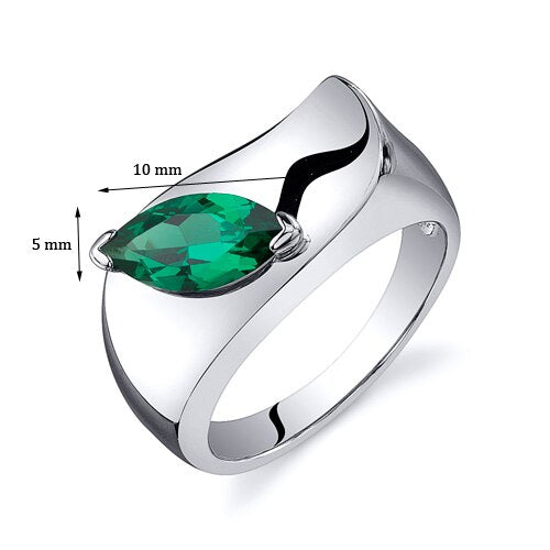 Emerald Ring Sterling Silver Marquise Shape 1 Carats