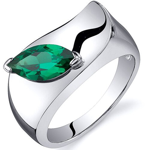 Emerald Ring Sterling Silver Marquise Shape 1 Carats