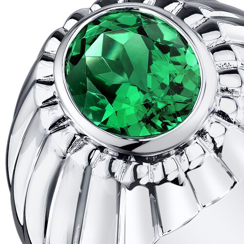 Mens 3.75 cts Emerald Sterling Silver Mens Ring Sizes 8 To 13