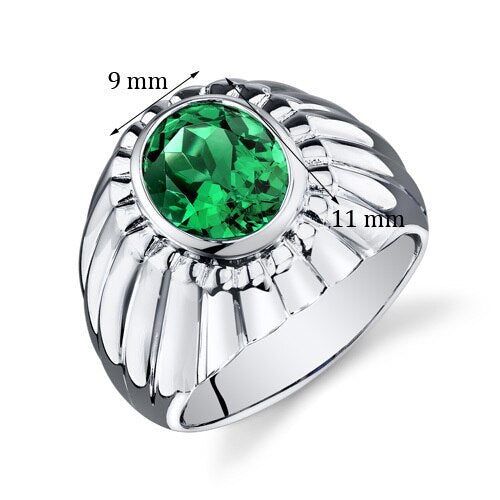 Mens 3.75 cts Emerald Sterling Silver Mens Ring Sizes 8 To 13
