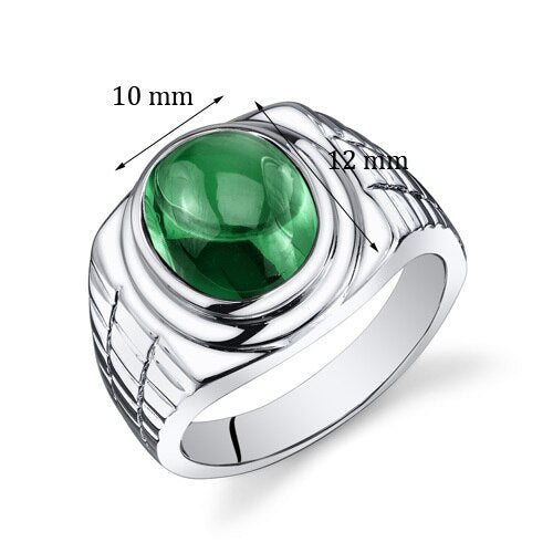 Mens 6.5 cts Emerald Sterling Silver Mens Ring Sizes 8 To 13