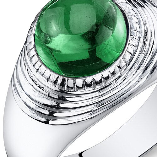Mens 5.5 cts Emerald Sterling Silver Mens Ring Sizes 8 To 13