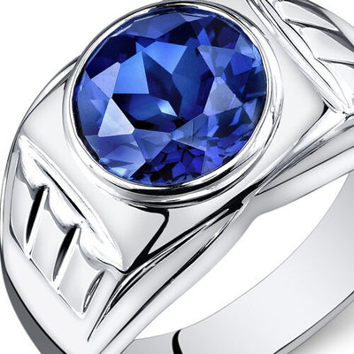 Mens 5.5 cts Blue Sapphire Sterling Silver Mens Ring Sizes 8 To 13