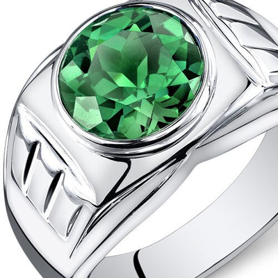 Mens 4.5 cts Emerald Sterling Silver Mens Ring Sizes 8 To 13