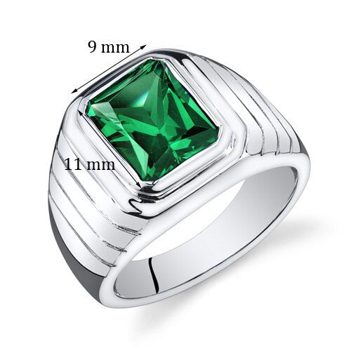 Mens 5.5 cts Emerald Sterling Silver Mens Ring Sizes 8 To 13