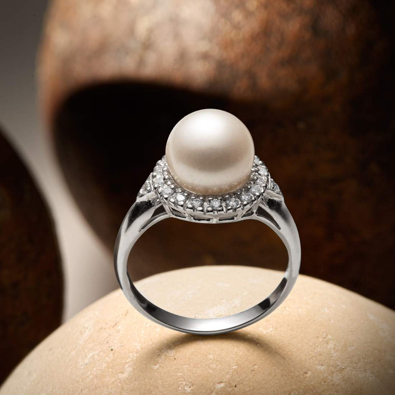 Freshwater Cultured 8.5mm White Pearl Classic Ring Sterling Silver
