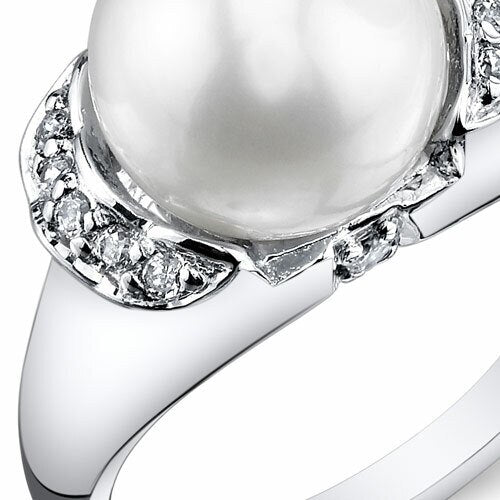 Freshwater Cultured 8.5mm White Pearl Imperial Ring Sterling Silver