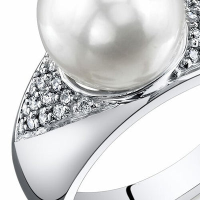 Freshwater Cultured 8.5mm White Pearl Solitaire Ring Sterling Silver