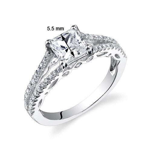 Cubic Zirconia Ring Sterling Silver Princess Shape 1.29 Carats