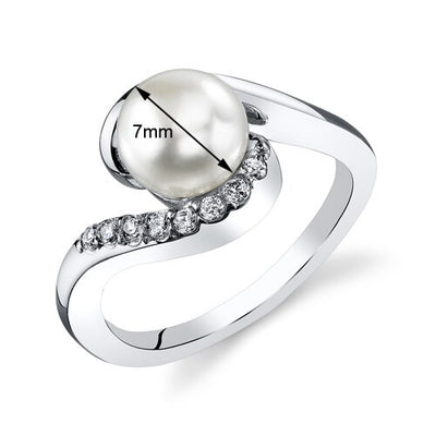 Freshwater Cultured 7mm White Pearl Wave Ring Sterling Silver