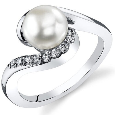 Freshwater Cultured 7mm White Pearl Wave Ring Sterling Silver