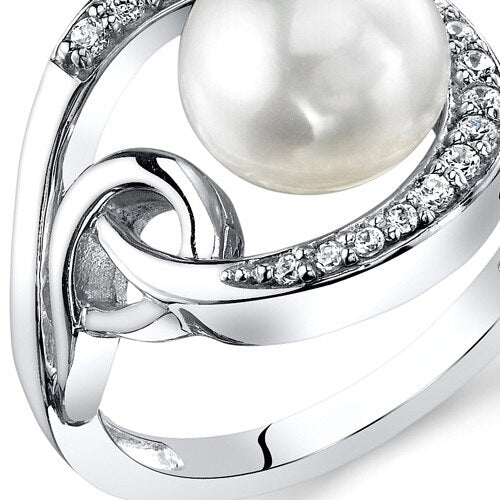Freshwater Cultured 8.5mm White Pearl Open Swirl Ring Sterling Silver