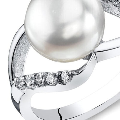 Freshwater Cultured 9mm White Pearl Ring Sterling Silver