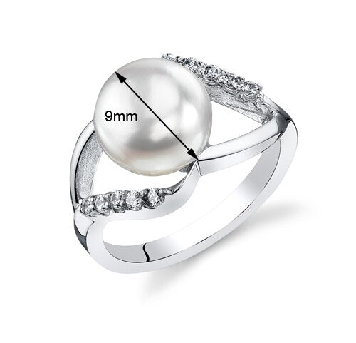 Freshwater Cultured 9mm White Pearl Ring Sterling Silver