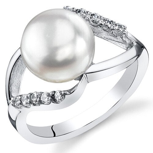 Freshwater Cultured 9mm White Pearl Ring Sterling Silver