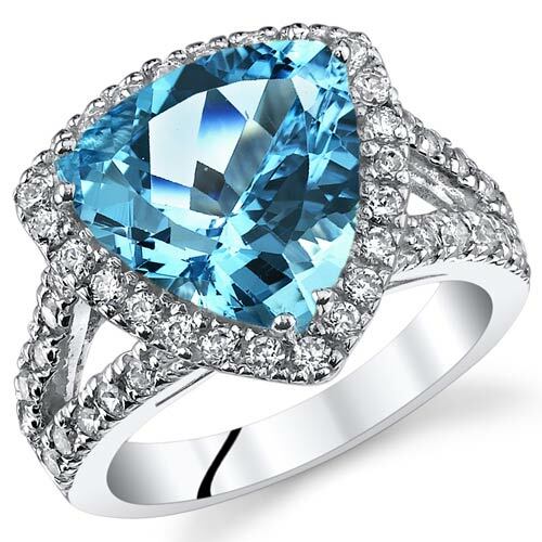 Swiss Blue Topaz Ring Sterling Silver Triangle Shape 5 Carats