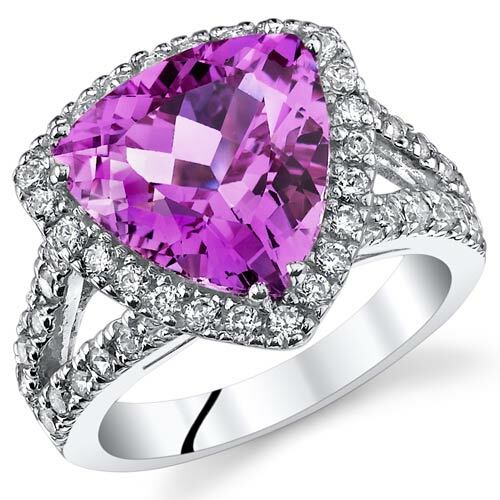 Pink Sapphire Ring Sterling Silver Triangle Shape 5.75 Carats