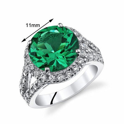 Emerald Ring Sterling Silver Round Shape 6 Carats