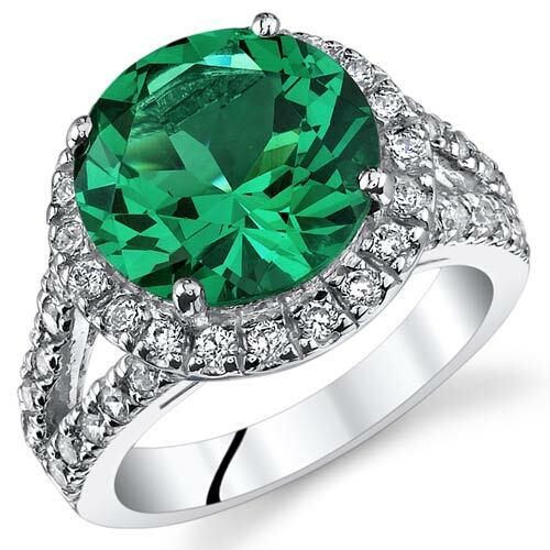 Emerald Ring Sterling Silver Round Shape 6 Carats