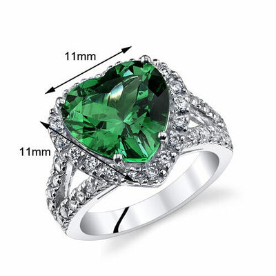 Emerald Ring Sterling Silver Heart Shape 6 Carats