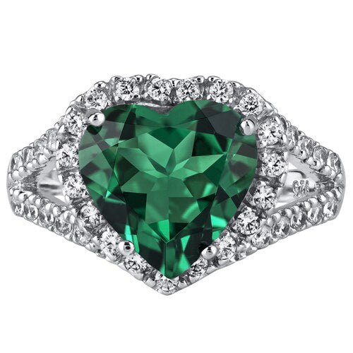 Emerald Ring Sterling Silver Heart Shape 6 Carats