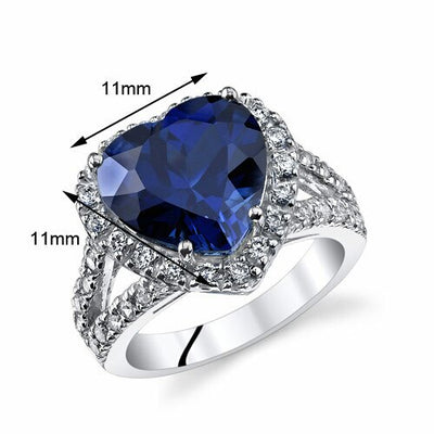 Blue Sapphire Ring Sterling Silver Heart Shape 6.5 Carats