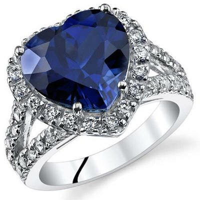 Blue Sapphire Ring Sterling Silver Heart Shape 6.5 Carats