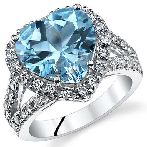 Swiss Blue Topaz Ring Sterling Silver Heart Shape 5.25 Carats