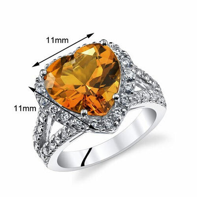 Citrine Ring Sterling Silver Heart Shape 3.75 Carats