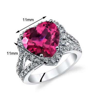 Ruby Ring Sterling Silver Heart Shape 6.25 Carats