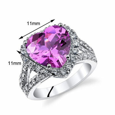 Pink Sapphire Ring Sterling Silver Heart Shape 5.5 Carats