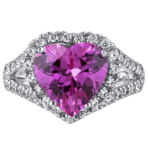 Pink Sapphire Ring Sterling Silver Heart Shape 5.5 Carats