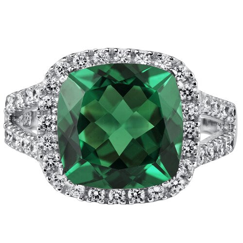 Emerald Ring Sterling Silver Cushion Shape 6.5 Carats