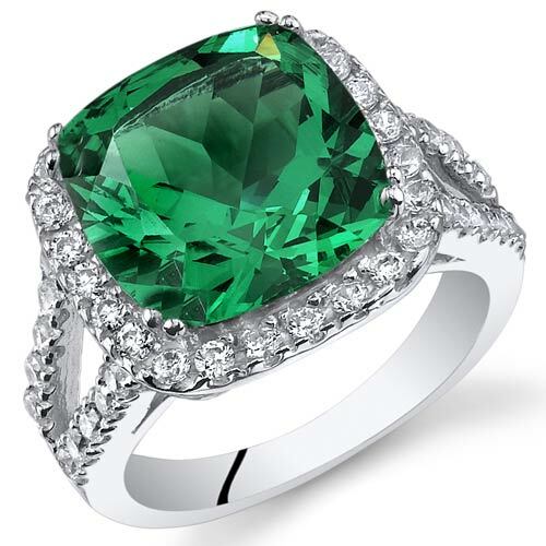 Emerald Ring Sterling Silver Cushion Shape 6.5 Carats