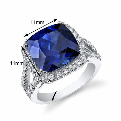 Blue Sapphire Ring Sterling Silver Cushion Shape 7.75 Carats