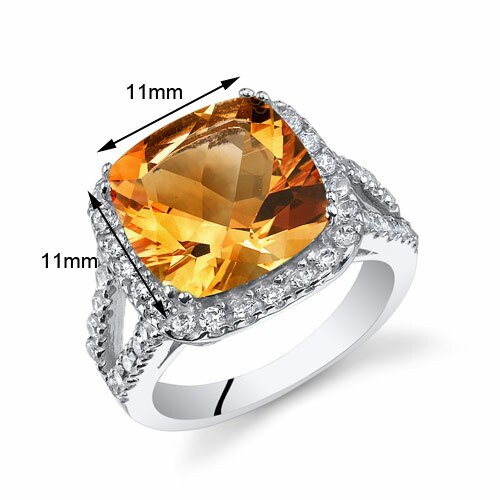 Citrine Ring Sterling Silver Cushion Shape 4.75 Carats