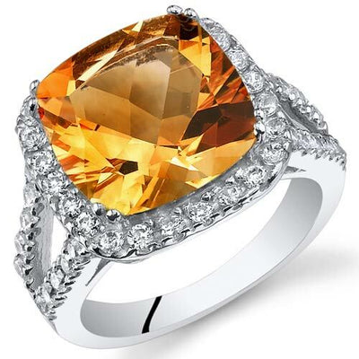 Citrine Ring Sterling Silver Cushion Shape 4.75 Carats