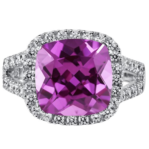Pink Sapphire Ring Sterling Silver Cushion Shape 7.5 Carats