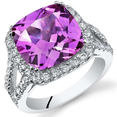 Pink Sapphire Ring Sterling Silver Cushion Shape 7.5 Carats