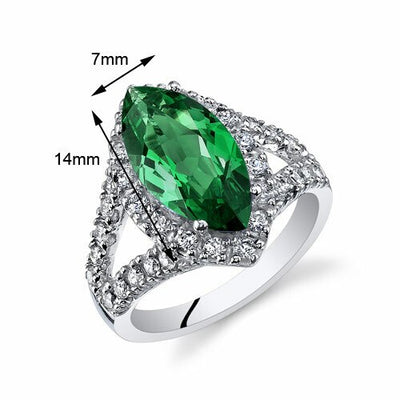 Emerald Ring Sterling Silver Marquise Shape 3 Carats