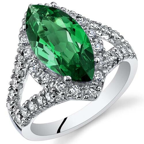 Emerald Ring Sterling Silver Marquise Shape 3 Carats