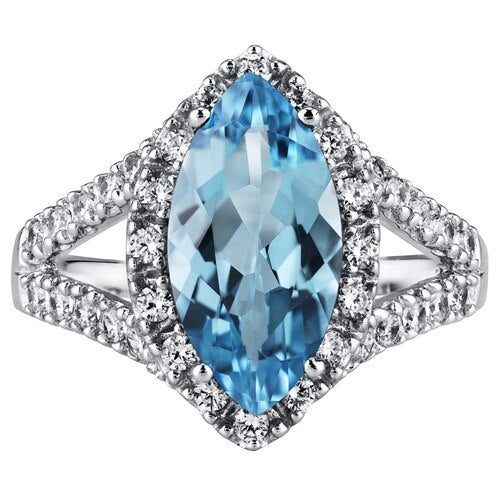 Swiss Blue Topaz Ring Sterling Silver Marquise Shape 2.75 Cts