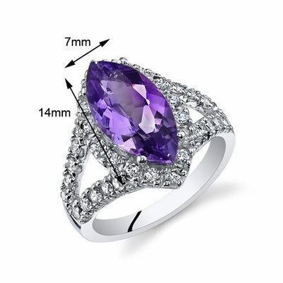 Amethyst Ring Sterling Silver Marquise Shape 2.25 Carats