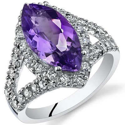 Amethyst Ring Sterling Silver Marquise Shape 2.25 Carats